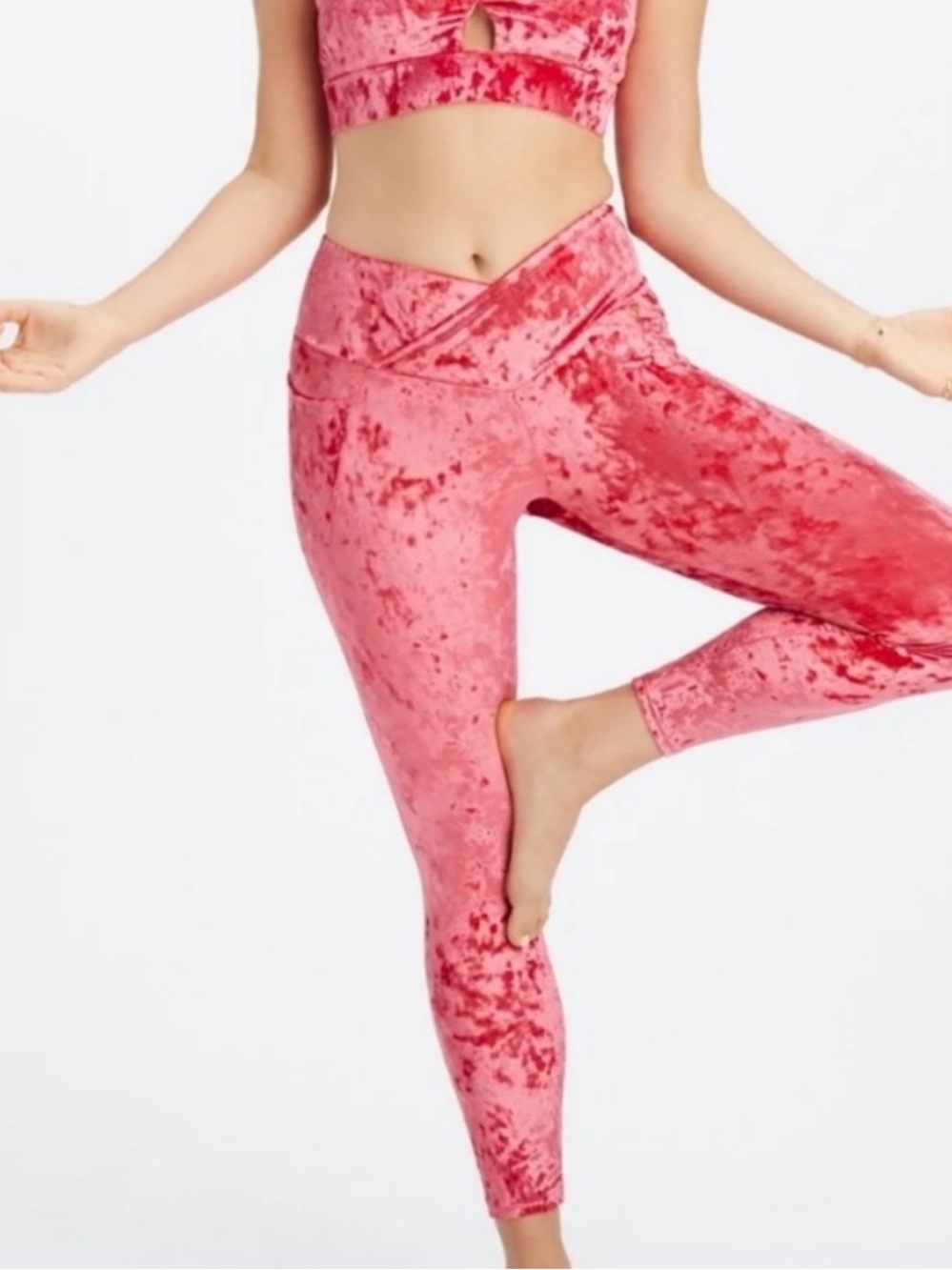 Fabletics Strawberry red crushed velour velvet crossover leggings XS